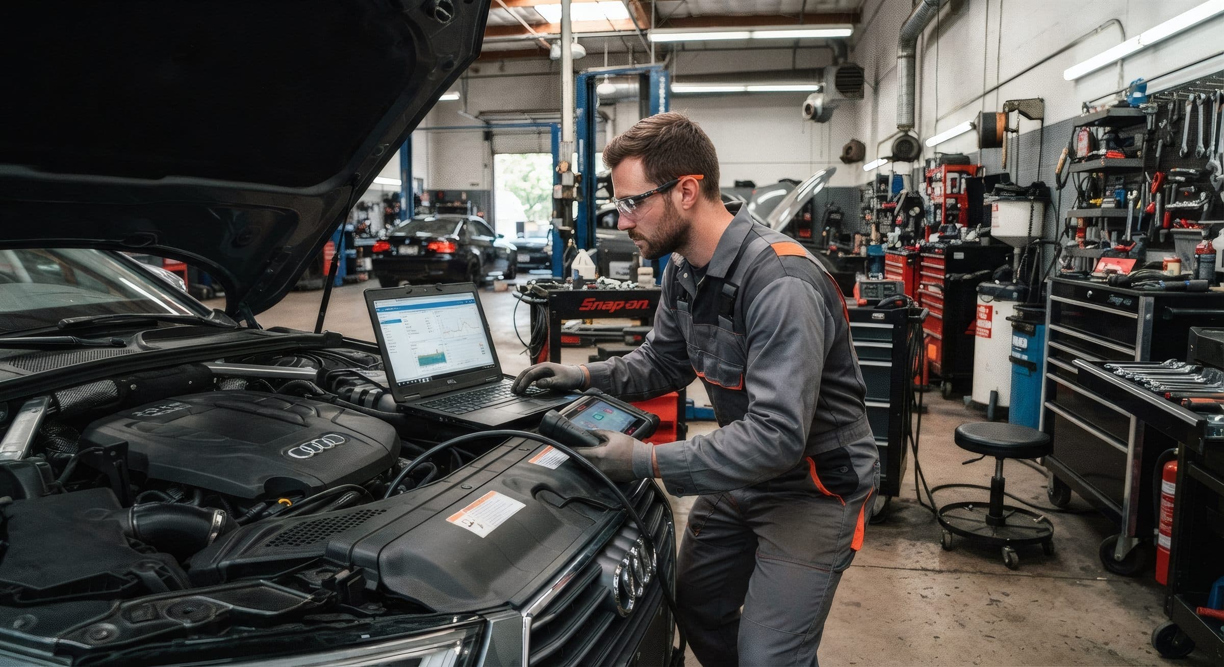 Diagnostyka komputerowa - usługa pokazana na stronie Warsztat Na Czas dla branży mechanik samochodowy w Poznań. Szybkie sprawdzenie błędów, kontrolek i podstawowych parametrów pracy auta przed dalszą decyzją o naprawie.