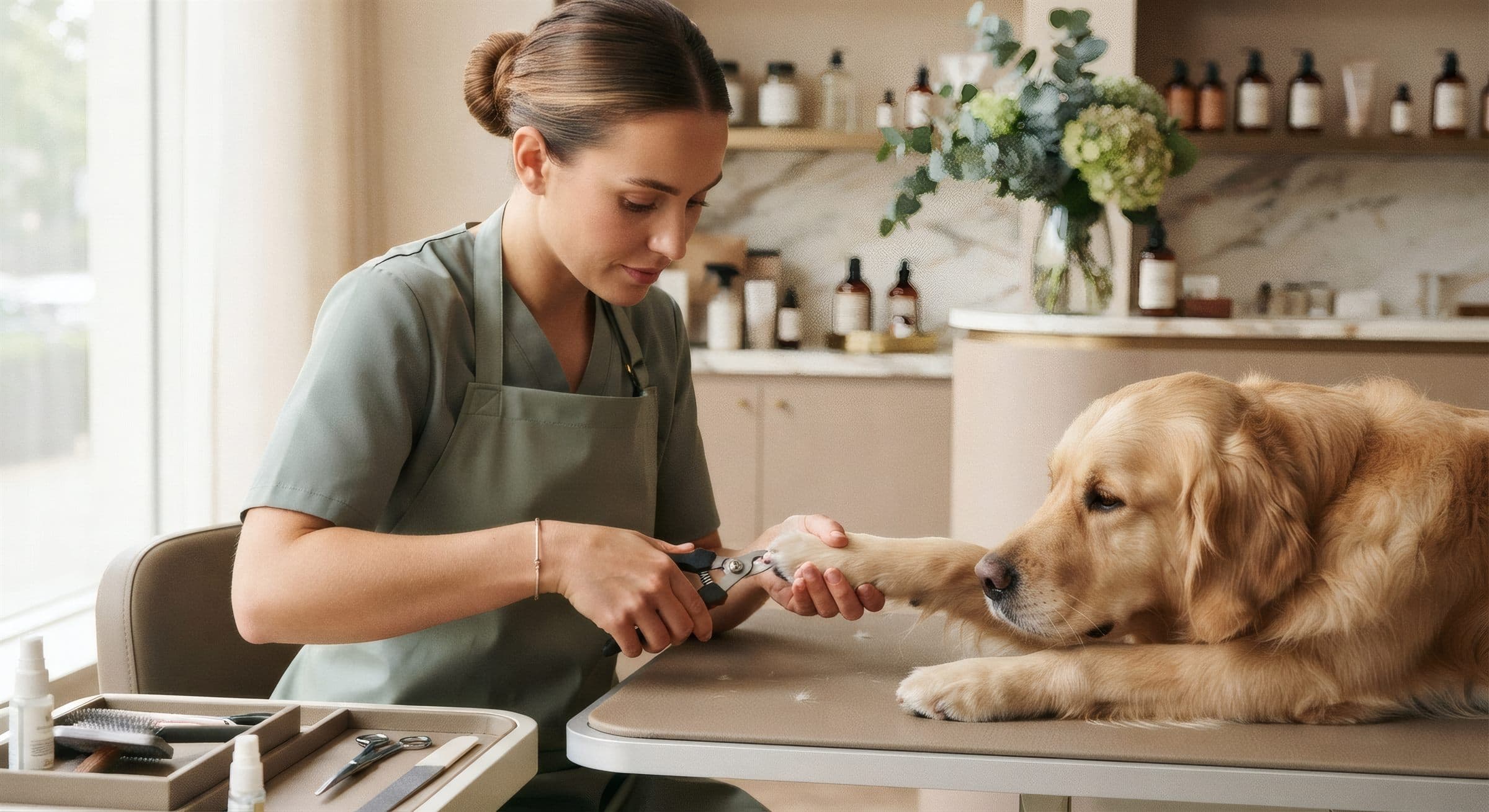 Łapy i pazurki - usługa pokazana na stronie Puszysta Łapa dla branży salon groomerski w Gdańsk. Krótka wizyta pielęgnacyjna dla stałych klientów, gdy trzeba szybko odświeżyć łapy, pazury i okolice oczu.